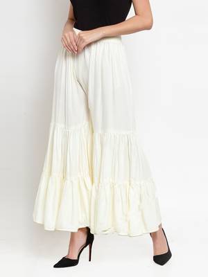 Off-white plain rayon palazzo-pants 3
