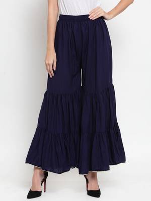 Navy-blue plain rayon palazzo-pants 1