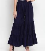 Navy-blue plain rayon palazzo-pants