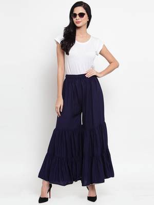 Navy-blue plain rayon palazzo-pants 2