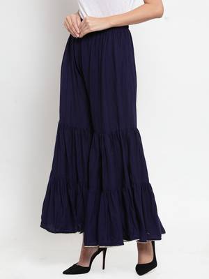 Navy-blue plain rayon palazzo-pants 3