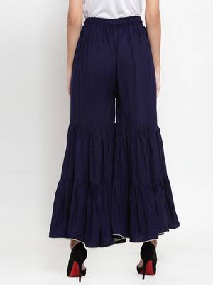 Navy-blue plain rayon palazzo-pants 4