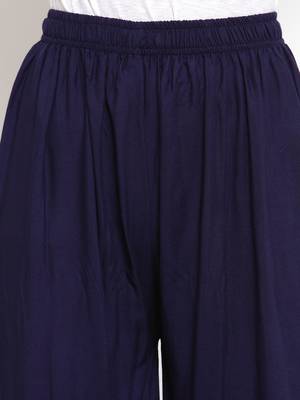 Navy-blue plain rayon palazzo-pants 5