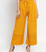 Mustard embroidered rayon palazzo-pants