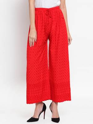 Red embroidered rayon palazzo-pants 1