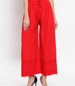 Red embroidered rayon palazzo-pants