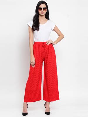 Red embroidered rayon palazzo-pants 2