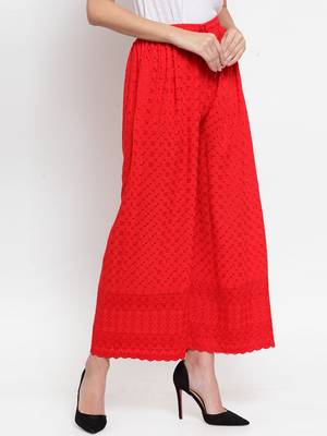 Red embroidered rayon palazzo-pants 3