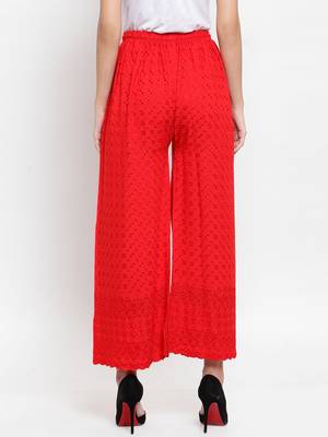 Red embroidered rayon palazzo-pants 4