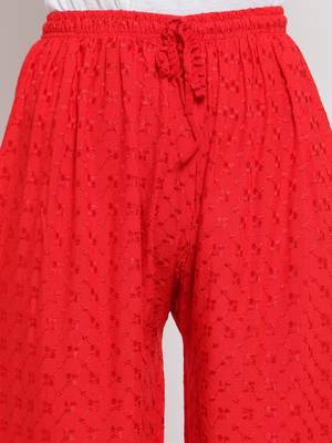 Red embroidered rayon palazzo-pants 5