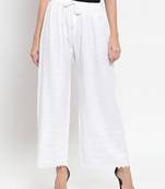 White embroidered rayon palazzo-pants