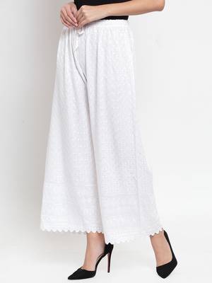 White embroidered rayon palazzo-pants 3