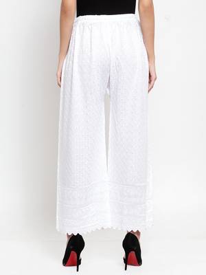 White embroidered rayon palazzo-pants 4