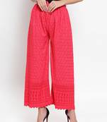 Peach embroidered rayon palazzo-pants