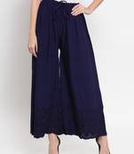 Navy-blue embroidered rayon palazzo-pants