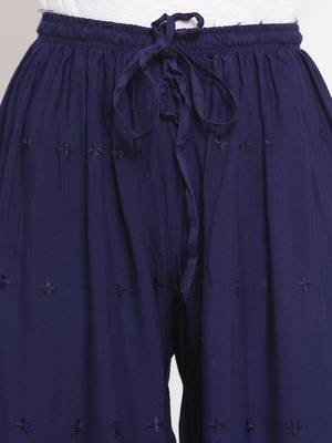 Navy-blue embroidered rayon palazzo-pants 5