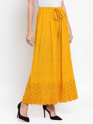 Mustard embroidered rayon palazzo-pants 3