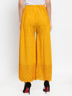 Mustard embroidered rayon palazzo-pants 4