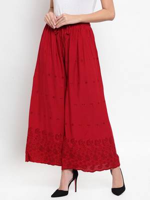 Maroon embroidered rayon palazzo-pants 1
