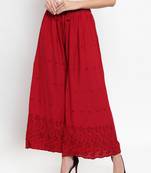 Maroon embroidered rayon palazzo-pants