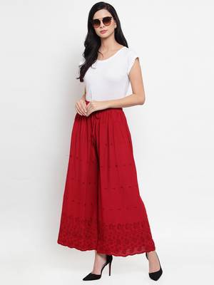 Maroon embroidered rayon palazzo-pants 2
