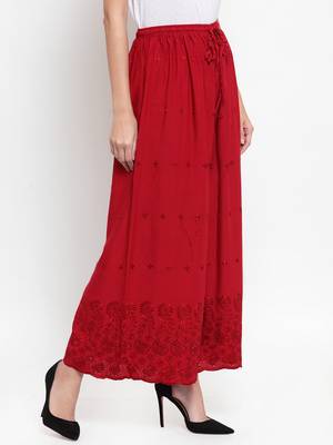 Maroon embroidered rayon palazzo-pants 3