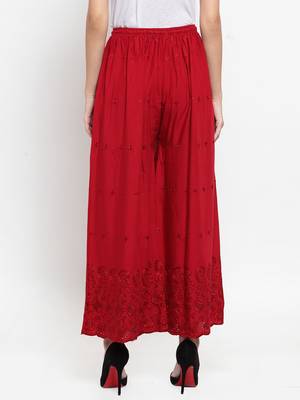 Maroon embroidered rayon palazzo-pants 4