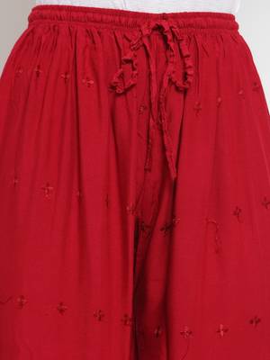 Maroon embroidered rayon palazzo-pants 5