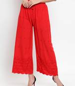 Red embroidered rayon palazzo-pants