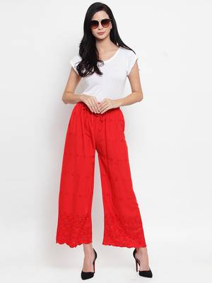 Red embroidered rayon palazzo-pants 2