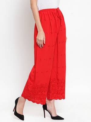 Red embroidered rayon palazzo-pants 3