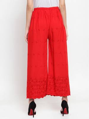 Red embroidered rayon palazzo-pants 4