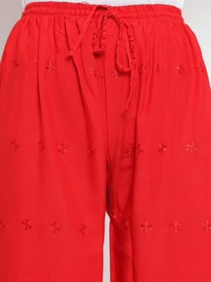 Red embroidered rayon palazzo-pants 5