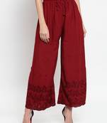 Maroon embroidered rayon palazzo-pants