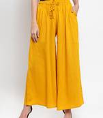 Mustard embroidered rayon palazzo-pants
