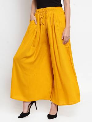 Mustard embroidered rayon palazzo-pants 3