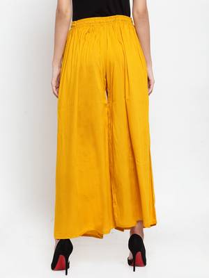 Mustard embroidered rayon palazzo-pants 4