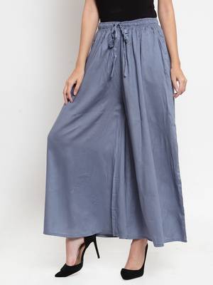 Grey plain rayon palazzo-pants 3