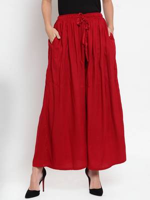 Maroon plain rayon palazzo-pants 1