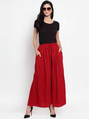Maroon plain rayon palazzo-pants 2