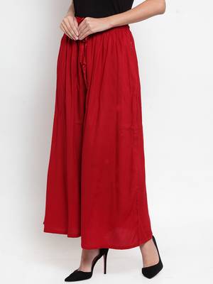 Maroon plain rayon palazzo-pants 3