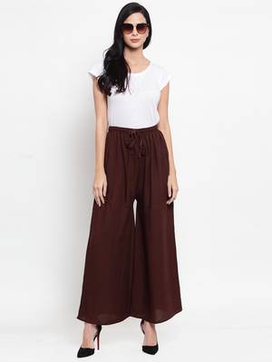 Coffee plain rayon palazzo-pants 2