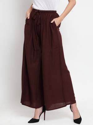 Coffee plain rayon palazzo-pants 3
