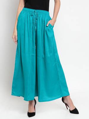 Turquoise plain rayon palazzo-pants 1