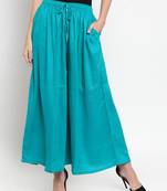 Turquoise plain rayon palazzo-pants
