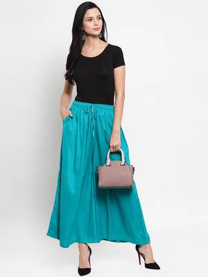 Turquoise plain rayon palazzo-pants 2
