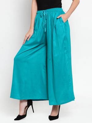 Turquoise plain rayon palazzo-pants 3