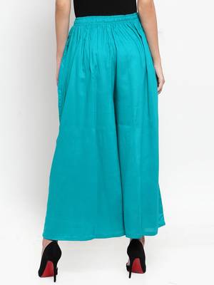 Turquoise plain rayon palazzo-pants 4