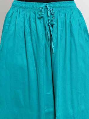 Turquoise plain rayon palazzo-pants 5