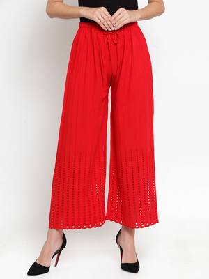 Red plain rayon palazzo-pants 1